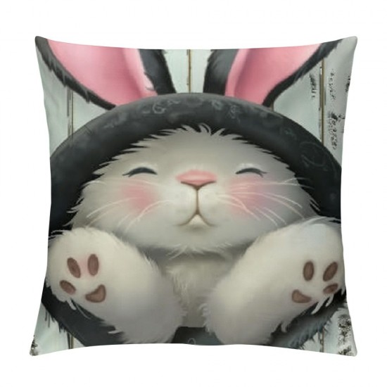 Qinduosi Rabbit Throw Pillow Cover Set of Cases Bunny Bottom Easter Eggs Blue Pink Cute Outdoor Decor Pillowcase Home Square Pillow