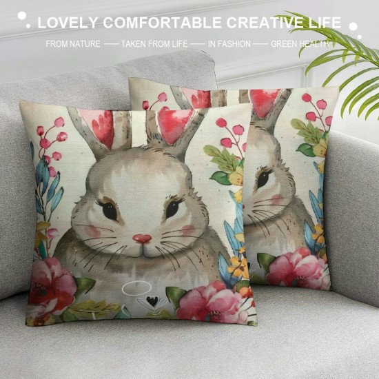 Easter Eggs Bunny Pillow Covers Inch Set of Rejoice Floral Leaves Blessings Easter Outdoor Decorative Throw Pillows Spring Holiday Pillowcases Linen Cushion Covers for Couch