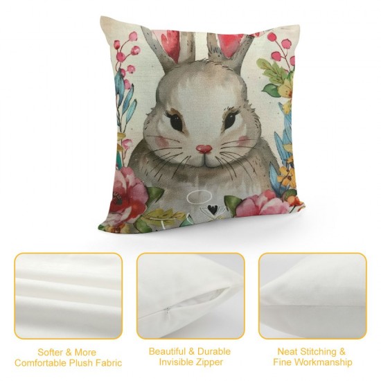 Easter Eggs Bunny Pillow Covers Inch Set of Rejoice Floral Leaves Blessings Easter Outdoor Decorative Throw Pillows Spring Holiday Pillowcases Linen Cushion Covers for Couch