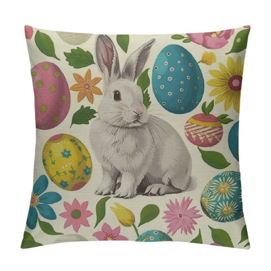 Qinduosi Easter Pillow Covers Inch Set of , Colorful Bunny Eggs Throw Pillows Farmhouse Rabbit Spring Decor Pillowcase for Sofa Bedroom Living Room Indoor Outdoor