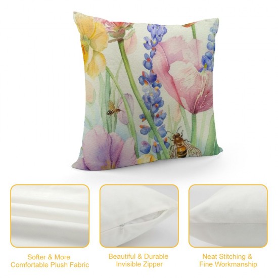 Qinduosi Throw Pillows Cover Set of Pink Tulip Flower Pillow Covers Lavender Dandelion Butterfly Decorative Pillow Case for Farmhouse Patio Sofa Couch