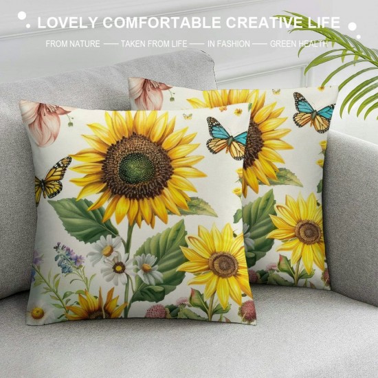 Qinduosi Throw Pillow Covers Inch Sunflower Floral Decorative Pillows Soft Velvet Cushion Cases for Couch Sofa Garden Patio Decor Set of