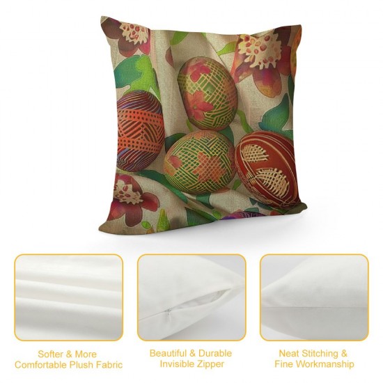 Qinduosi Easter Pillow Case Colorful Eggs Flowers On Pillow Cover Decorative Square Cushion Accent Linen Inch for Christmas Sofa Chair