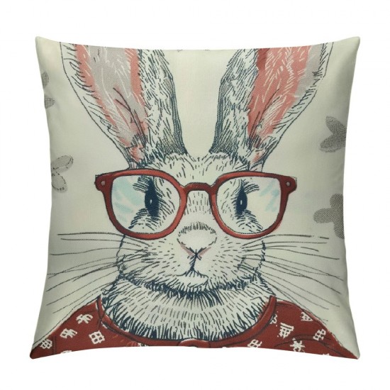 Qinduosi Pillow Covers Inch Set of Cute Spectacled Bunny Easter Decor Pillow Case Spring Farmhouse Pillows Easter Decorative Throw Cushion Cover