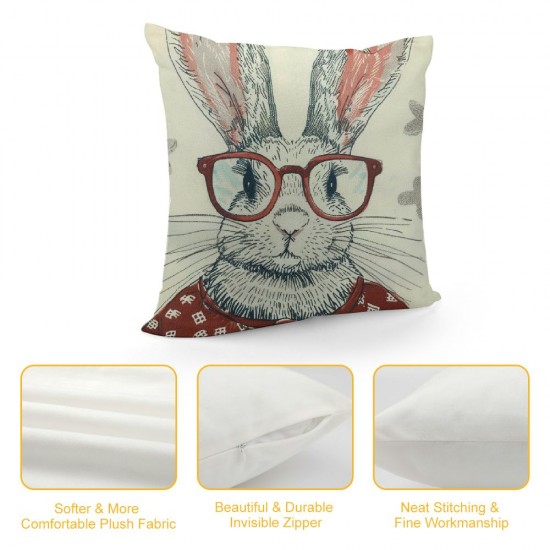 Qinduosi Pillow Covers Inch Set of Cute Spectacled Bunny Easter Decor Pillow Case Spring Farmhouse Pillows Easter Decorative Throw Cushion Cover