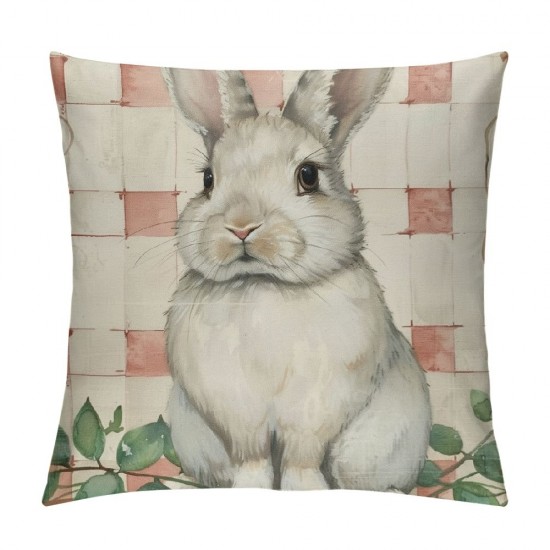 Qinduosi Pillow Covers Set of Buffalo Plaid Rabbit Eucalyptus Leaves Home Decor for Couch Sofa