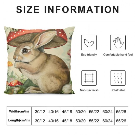 Qinduosi Spring Forest Animals Throw Pillow Covers Inch Rabbit Mushroom Floral Decorative Pillows for Sofa Kids Baby Nursey Room Decor Set of