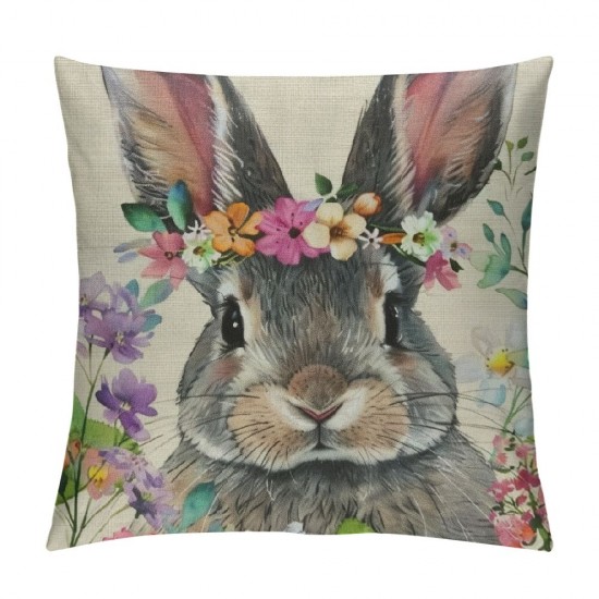 Qinduosi Easter Pillow Covers Inch Set of Bunny Easter Floral Rabbit Pillows Decorative Throw Pillows Rabbit Linen Square Cushion Covers for Couch Bed Sofa Chair Decor