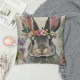 Qinduosi Easter Pillow Covers Inch Set of Bunny Easter Floral Rabbit Pillows Decorative Throw Pillows Rabbit Linen Square Cushion Covers for Couch Bed Sofa Chair Decor