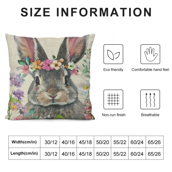 Qinduosi Easter Pillow Covers Inch Set of Bunny Easter Floral Rabbit Pillows Decorative Throw Pillows Rabbit Linen Square Cushion Covers for Couch Bed Sofa Chair Decor