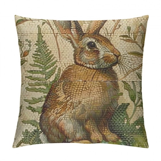 Qinduosi Vintage AnimalsThrow Pillow Covers Elk Rabbit with Green Plants Cushion Cover Home Decor Square Pillowcase " Set of (Animals)