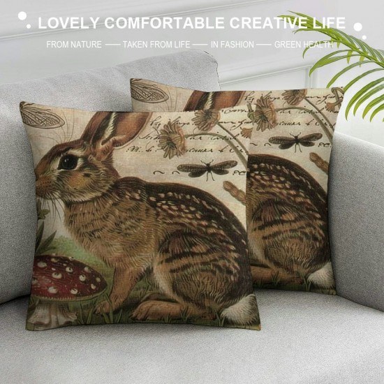 Qinduosi Throw Pillow Covers Animals Rabbit Decorative Pillow Case Linen Square Throw Pillowcases Home Couch Decor Cushion Cover Inch(Rabbit B