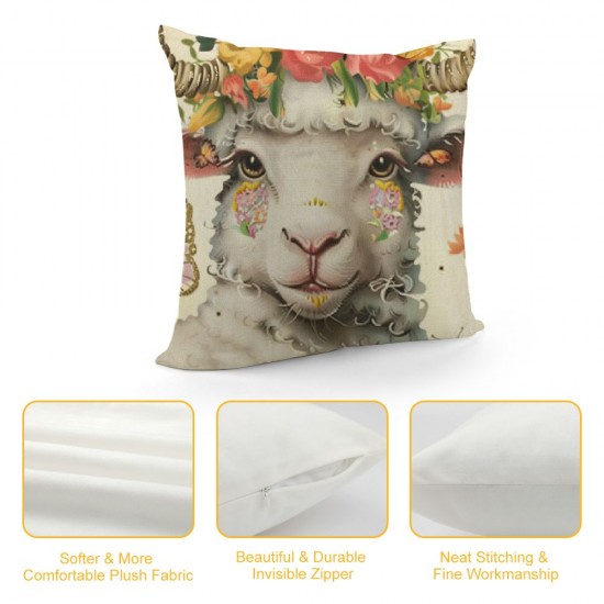 Easter Bunny Decorative Throw Pillow Covers Set of , Religious Cross Rabbit Eggs Porch Outdoor Home Decor, Olive Wreath Butterfly Couch Cushion Case