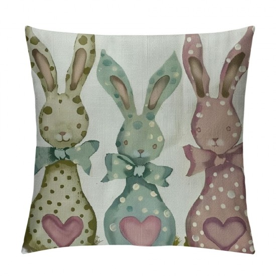 Qinduosi Easter Pillow Covers ,Pink Blue Green Bunny Outdoor Decorative Throw Pillows for Couch, Rabbit Spring Decor Cushion Cover Pcs Soft Farmhouse Linen Pillowcase for Bed Car Safa