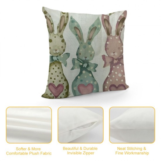 Qinduosi Easter Pillow Covers ,Pink Blue Green Bunny Outdoor Decorative Throw Pillows for Couch, Rabbit Spring Decor Cushion Cover Pcs Soft Farmhouse Linen Pillowcase for Bed Car Safa