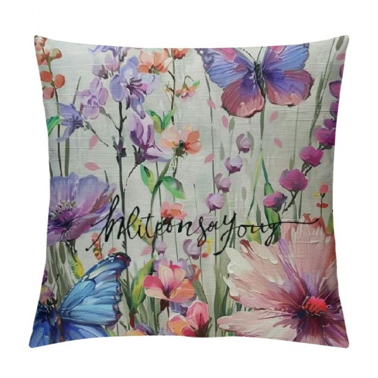 Qinduosi Spring Pillow Cover Inch Floral Butterfly Decorations Farmhouse Pillow Case Decor for Sofa Couch