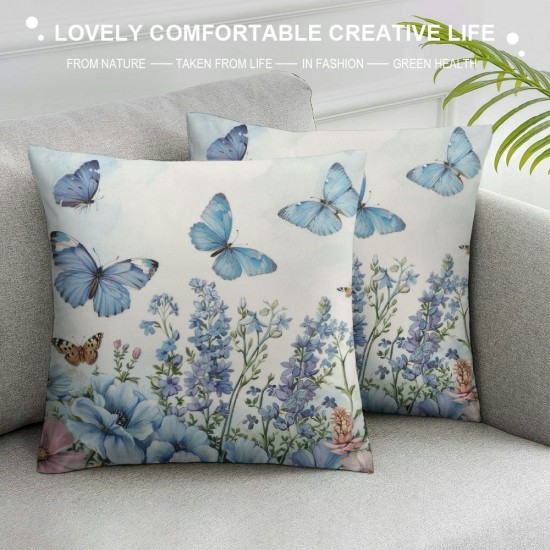 Qinduosi  Throw Pillow Covers Inch Garden Flower Butterfly Decorative Pillows for Couch Sofa Garden Patio Decor Set of