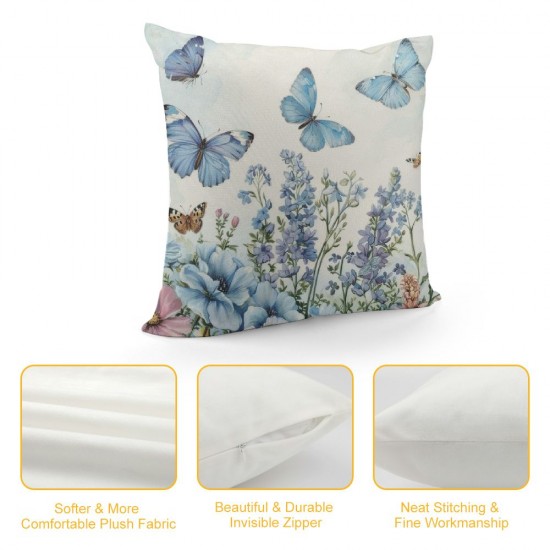 Qinduosi  Throw Pillow Covers Inch Garden Flower Butterfly Decorative Pillows for Couch Sofa Garden Patio Decor Set of