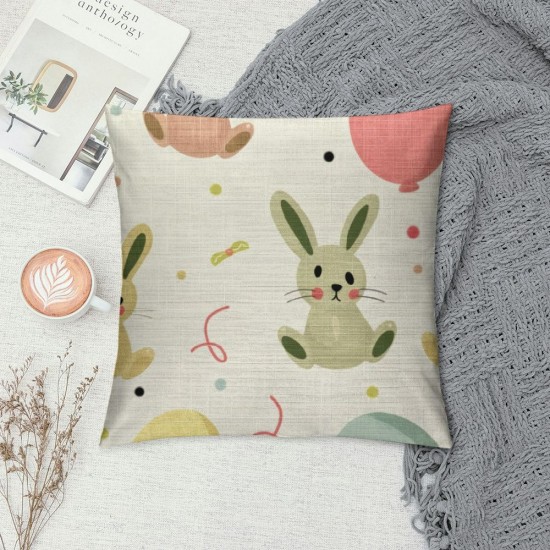 Qinduosi Cute Easter Bunny Throw Pillow Covers, Holiday Pillow Cover, Spring Square Linen Cushion Cover Decor for Bed Home Couch