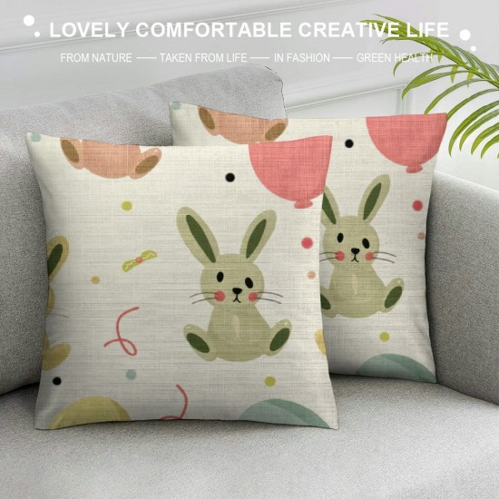 Qinduosi Cute Easter Bunny Throw Pillow Covers, Holiday Pillow Cover, Spring Square Linen Cushion Cover Decor for Bed Home Couch