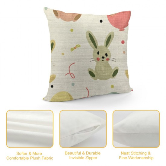 Qinduosi Cute Easter Bunny Throw Pillow Covers, Holiday Pillow Cover, Spring Square Linen Cushion Cover Decor for Bed Home Couch