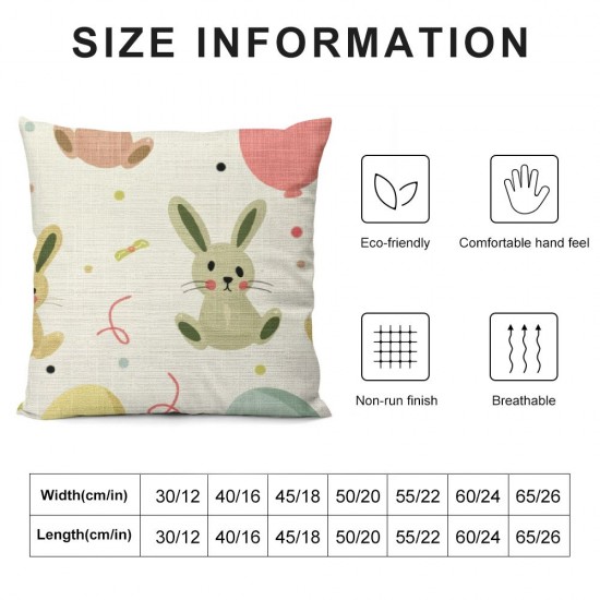 Qinduosi Cute Easter Bunny Throw Pillow Covers, Holiday Pillow Cover, Spring Square Linen Cushion Cover Decor for Bed Home Couch