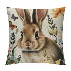 Qinduosi Easter Pillow Covers Inch Bunny Easter Eggs Throw Pillow Covers Spring Floral Rabbit Decorative Outdoor Pillowcases Cushion Covers for Sofa Bedroom Holiday Outdoor (Pack of