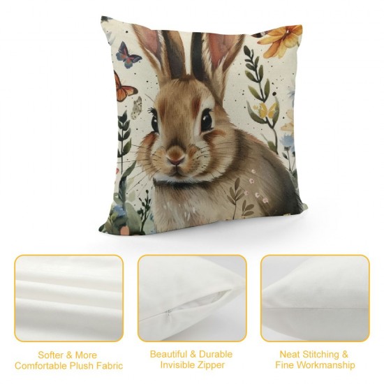 Qinduosi Easter Pillow Covers Inch Bunny Easter Eggs Throw Pillow Covers Spring Floral Rabbit Decorative Outdoor Pillowcases Cushion Covers for Sofa Bedroom Holiday Outdoor (Pack of