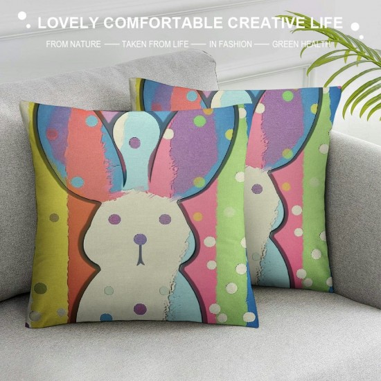 Easter Colorful Striped Bunny Pillow Covers Set of Cute Rabbit Spring Decorative Farmhouse Outdoor Cushion Easter Decor for Home Sofa