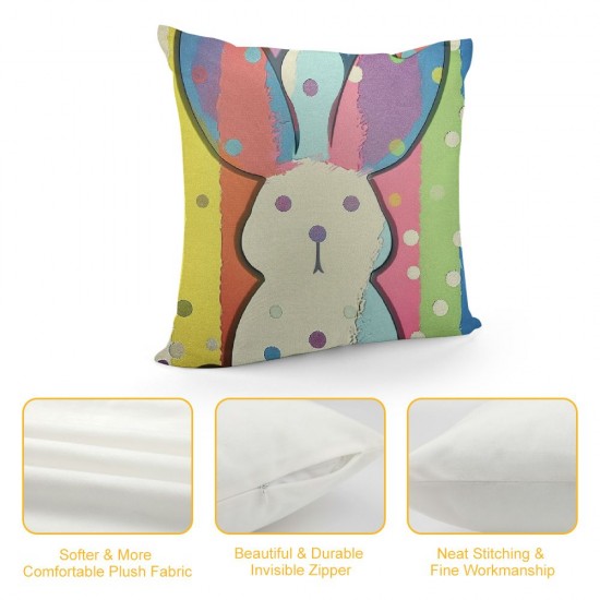 Easter Colorful Striped Bunny Pillow Covers Set of Cute Rabbit Spring Decorative Farmhouse Outdoor Cushion Easter Decor for Home Sofa