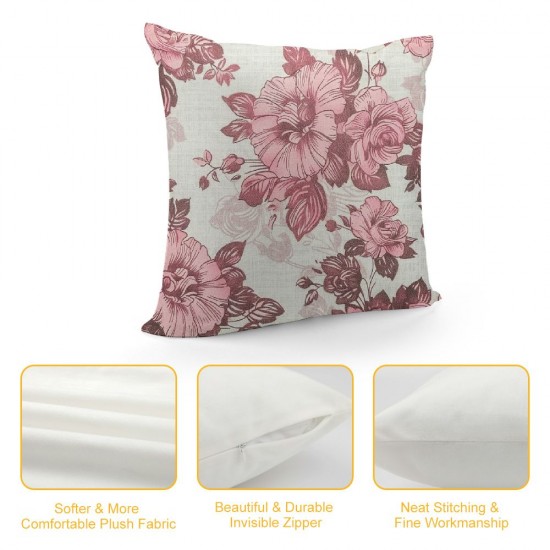 Pink and Cream Floral Pillow Covers Inch Set of Vintage Throw Flower Pillowcases Farmhouse Linen Cushion for Couch Bed Sofa Chair Home Decor