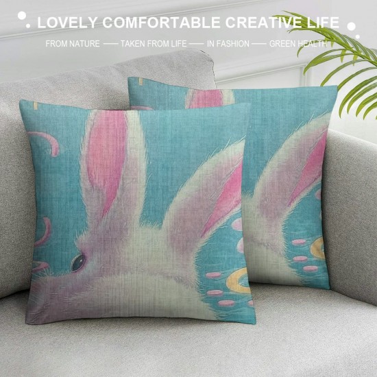 Pillow Covers Inch Set of Blue Pink Spring Farmhouse Decorative Throw Pillow Cases Lovely Animals Rabbit Cushion Cover for Couch