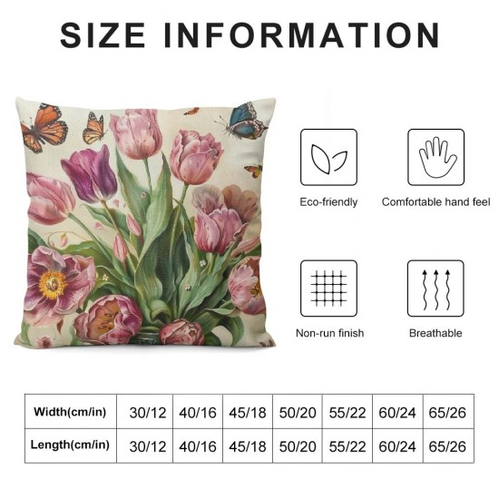 Qinduosi Spring Decorations Pink Tulip Spring Pillow Covers Set of Butterfly Flowers Bicycle Throw Pillow Case Flowers Market Farmhouse Cushion Cover for Home Sofa Couch