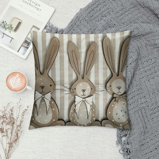 Qinduosi Easter Bunny Pillow Covers Inch Set of Bow Rabbit Polka Dot Grey Stripes Decorative Throw Pillows Spring Holiday Farmhouse Home Decor for Sofa Couch Porch