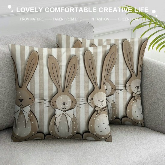 Qinduosi Easter Bunny Pillow Covers Inch Set of Bow Rabbit Polka Dot Grey Stripes Decorative Throw Pillows Spring Holiday Farmhouse Home Decor for Sofa Couch Porch