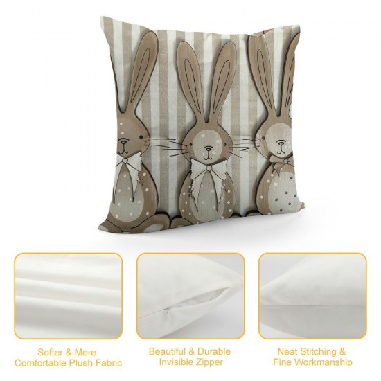 Qinduosi Easter Bunny Pillow Covers Inch Set of Bow Rabbit Polka Dot Grey Stripes Decorative Throw Pillows Spring Holiday Farmhouse Home Decor for Sofa Couch Porch