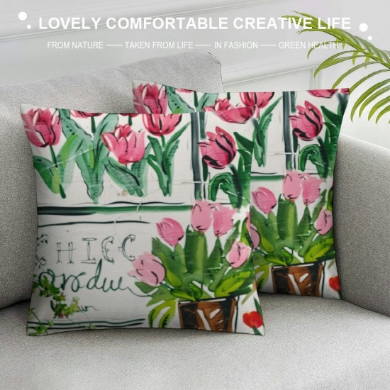 Qinduosi Pcs Spring Pink Pillow Covers '' Floral Throw Decorative Flower Pillow Covers Mother's Day Farmhouse Throw Pillowcases for Home Couch Sofa Decorations