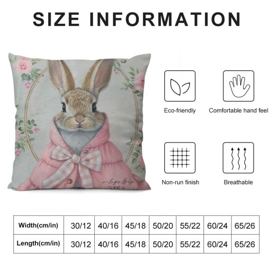 Qinduosi -Pack Spring Easter Pillow Covers Inch - '' Bunny with Pink and Blue Rabbit, &amp; Floral Wreath Design, Pastel Spring Decorative Cushion Cases Set for Sofa and Home Decor