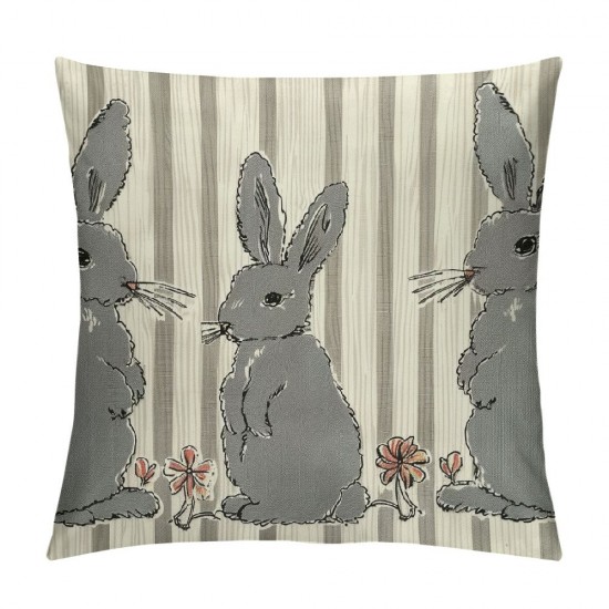 Grey Stripe Throw Pillow Cover Pillowcase Inch Set of Rabbit Holiday Linen Cushion Case for Home Sofa Bedroom Decoration