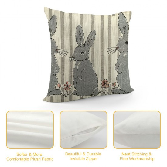 Grey Stripe Throw Pillow Cover Pillowcase Inch Set of Rabbit Holiday Linen Cushion Case for Home Sofa Bedroom Decoration