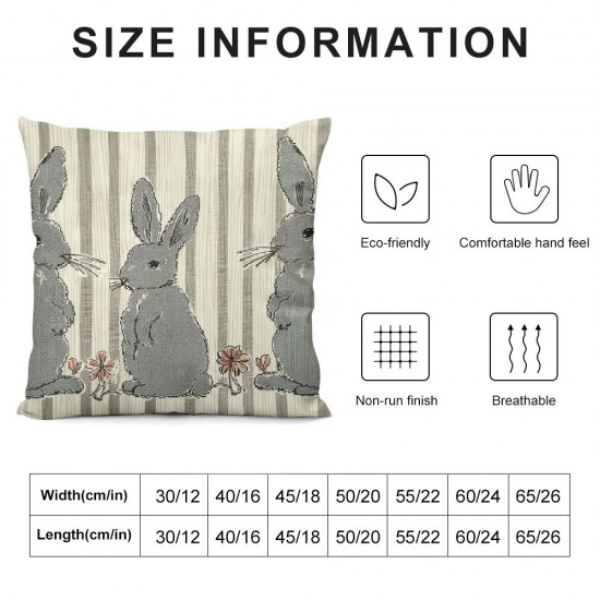 Grey Stripe Throw Pillow Cover Pillowcase Inch Set of Rabbit Holiday Linen Cushion Case for Home Sofa Bedroom Decoration