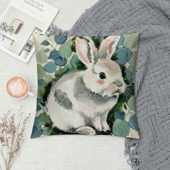 Qinduosi Decorative Throw Pillow Covers Inch Cute Bunny Easter Decorations Spring Home Decor Farmhouse Sage Green Buffalo Plaid Linen Pillow Cushion Case Set of for Couch Sofa