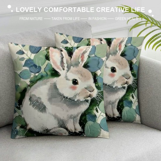 Qinduosi Decorative Throw Pillow Covers Inch Cute Bunny Easter Decorations Spring Home Decor Farmhouse Sage Green Buffalo Plaid Linen Pillow Cushion Case Set of for Couch Sofa