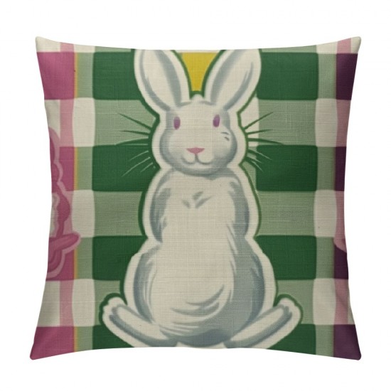 Qinduosi Easter Bunny Lumbar Decorative Throw Pillow Cover , Colorful Polka Dot Stripes Rectangle Cushion Case Decor, Plaid Diamond Spring Farmhouse Home Decoration for Sofa Couch