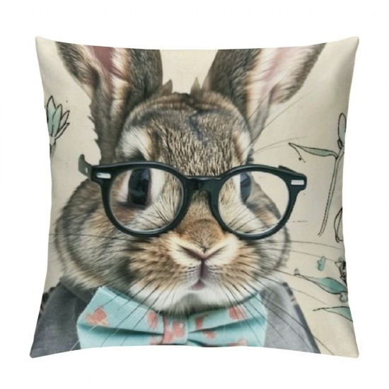 Happy Easter Decorative Throw Pillow Covers Set of , Hunny Bunny Rabbit Blue Porch Outdoor Pillowcase, Flowers Vintage Sofa Cushion Case Home Decor