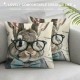 Happy Easter Decorative Throw Pillow Covers Set of , Hunny Bunny Rabbit Blue Porch Outdoor Pillowcase, Flowers Vintage Sofa Cushion Case Home Decor