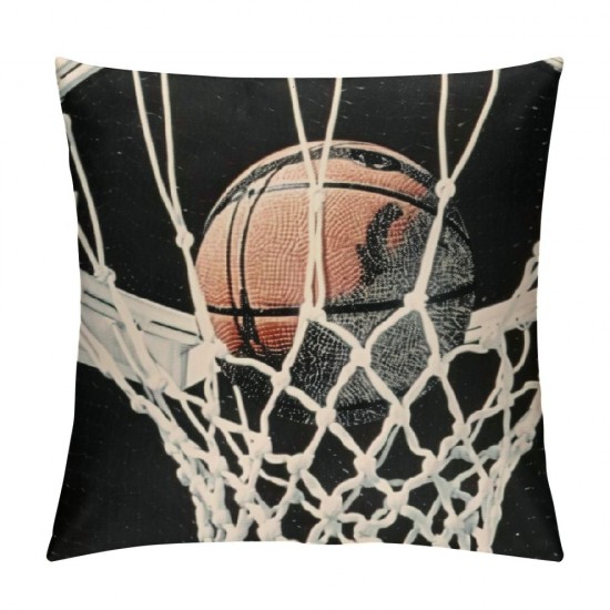 Qinduosi Ball Sports Throw Pillow Cases Retro Basketball Black Decorative Pillow Covers Linen Home Decor Pillowcase Gifts for Basketball Lovers (Black Basketball)