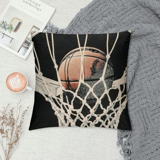 Qinduosi Ball Sports Throw Pillow Cases Retro Basketball Black Decorative Pillow Covers Linen Home Decor Pillowcase Gifts for Basketball Lovers (Black Basketball)