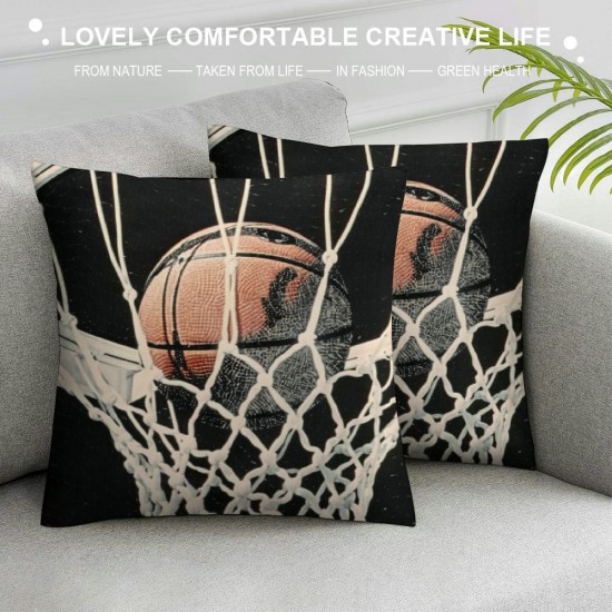 Qinduosi Ball Sports Throw Pillow Cases Retro Basketball Black Decorative Pillow Covers Linen Home Decor Pillowcase Gifts for Basketball Lovers (Black Basketball)