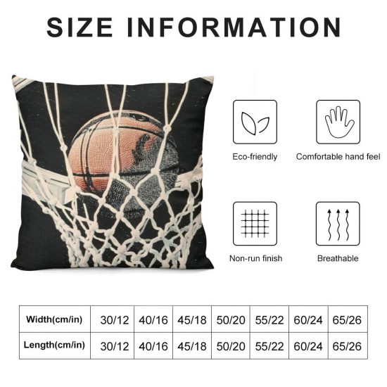 Qinduosi Ball Sports Throw Pillow Cases Retro Basketball Black Decorative Pillow Covers Linen Home Decor Pillowcase Gifts for Basketball Lovers (Black Basketball)